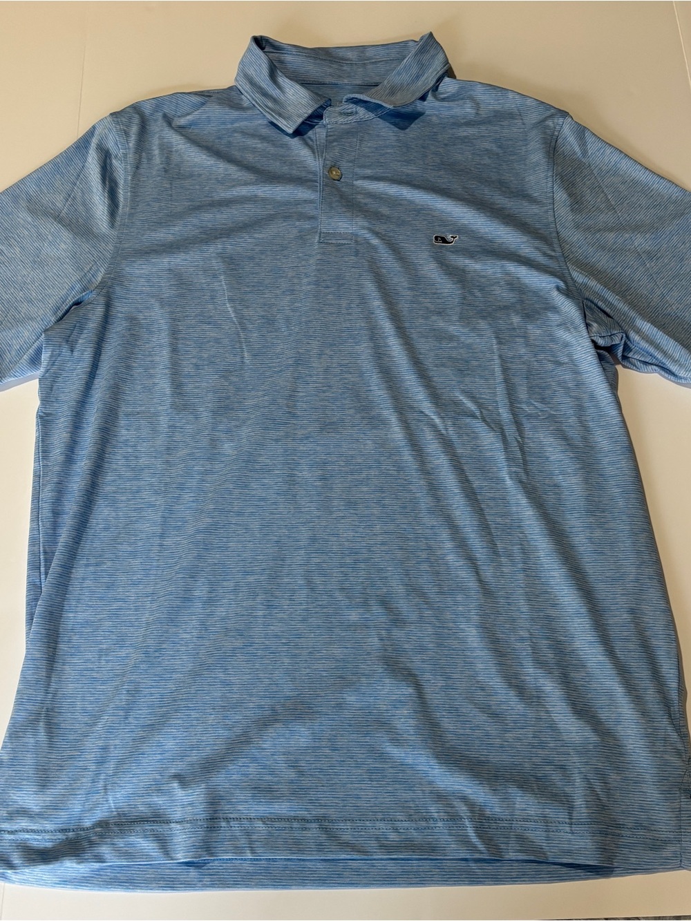 Vineyard Vines Performance Light Blue Striped Whale Polo Shirt - Medium